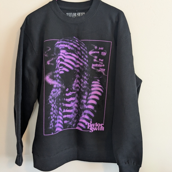 Taylor Swift Black and Purple Crewneck Sweater with Artistic Design - Picture 1 of 3